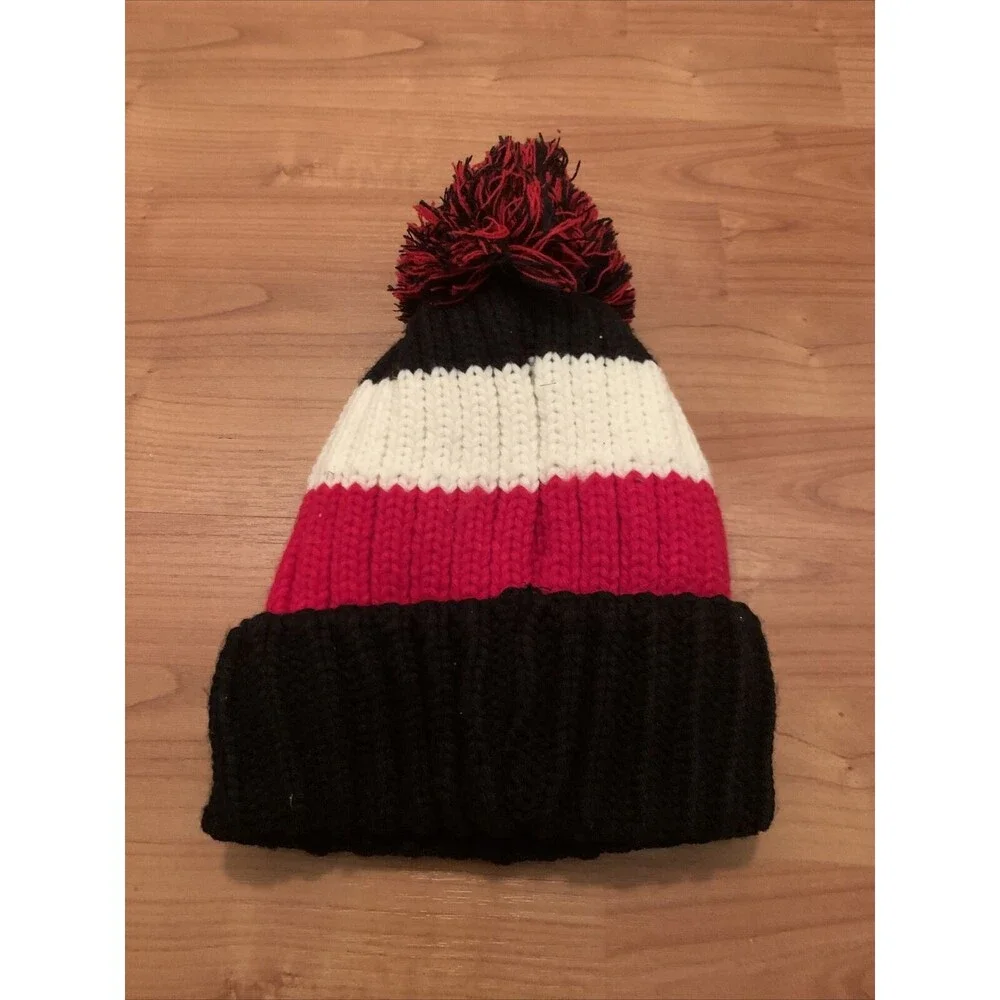 Unbranded Adult Striped Faux Fur Lined Pom Toboggan Hat